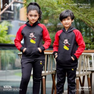 Kids Printed Hoodie and Tracksuit Set | Mouse Print_ Black