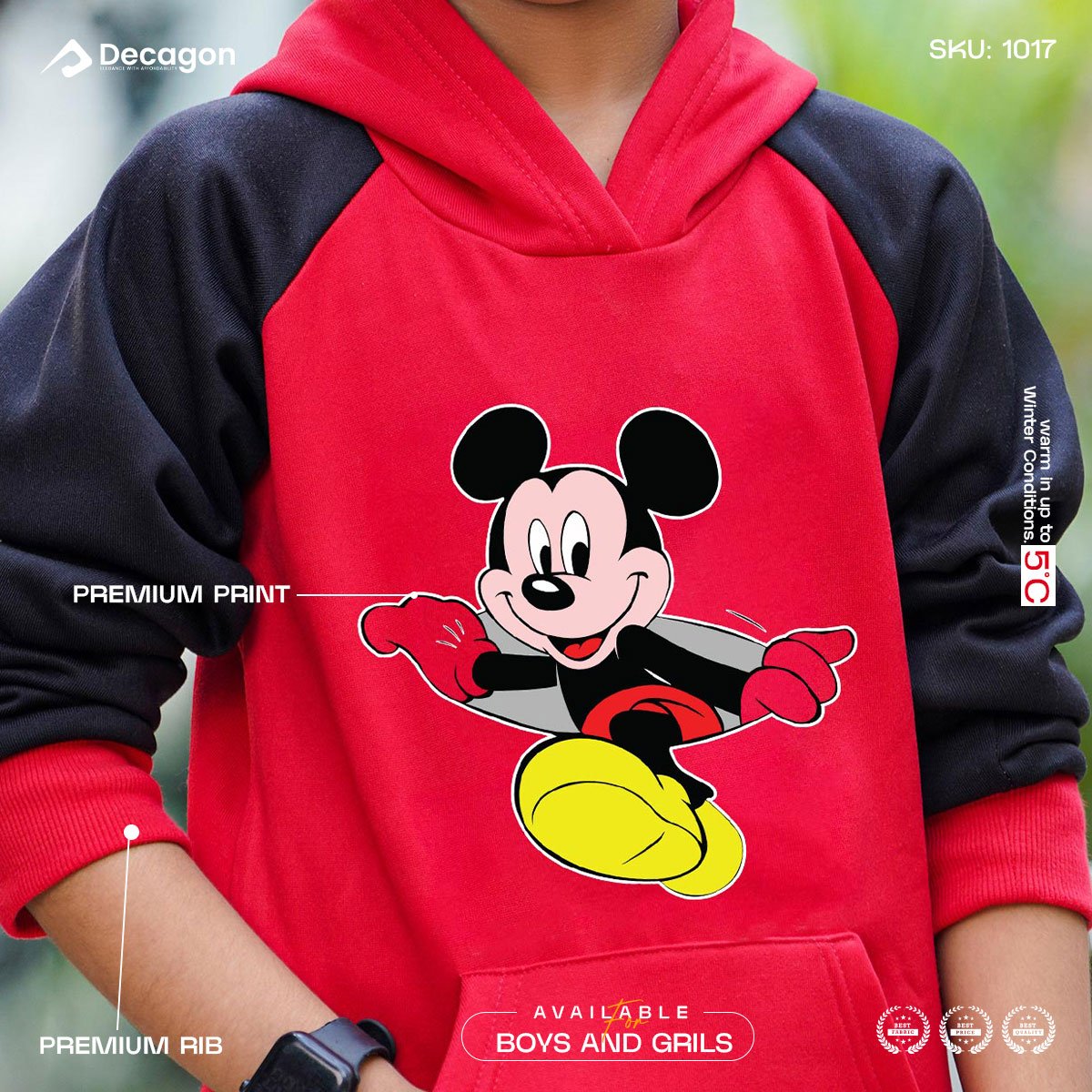 Kids Printed Hoodie and Tracksuit Set | Mouse Print_ Red - Image 4