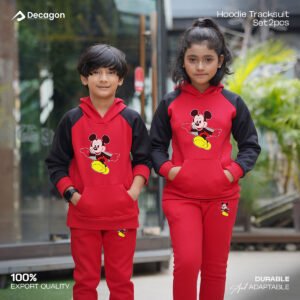 Kids Printed Hoodie and Tracksuit Set | Mouse Print_ Red
