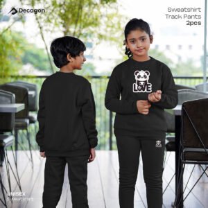Kids Sweatshirt and Pant Set | Panda Love Print_Black
