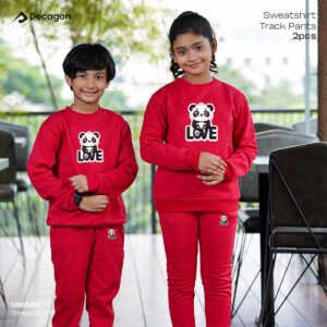 Kids Sweatshirt and Pant Set | Panda Love Print_Red