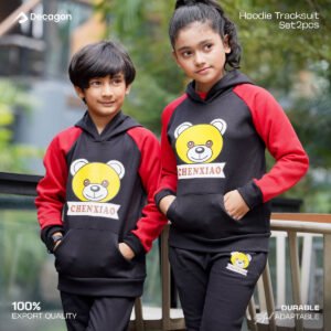 Kids Printed Hoodie and Tracksuit Set | Panda Print_ Black