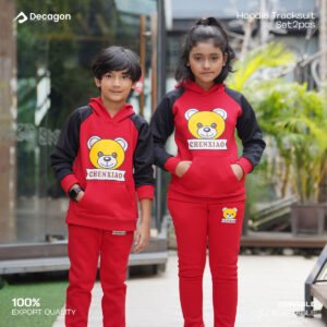 Kids Printed Hoodie and Tracksuit Set | Panda Print_ Red